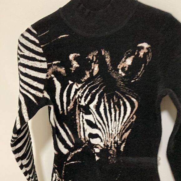Jessica Bara Elora Long Sleeve Mock Neck Zebra Body-con Mini Dress. Size Small. - Picture 2 of 8